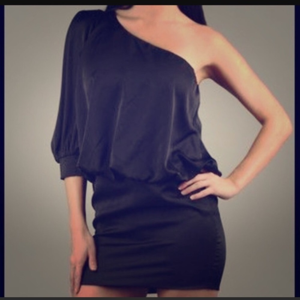 Blaque label one sleeve satin black dress